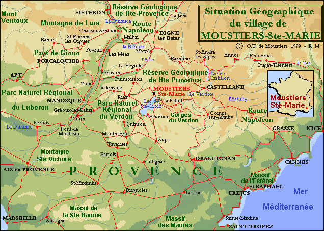 Situation g&eacute;ographique du village de Moustiers sainte marie